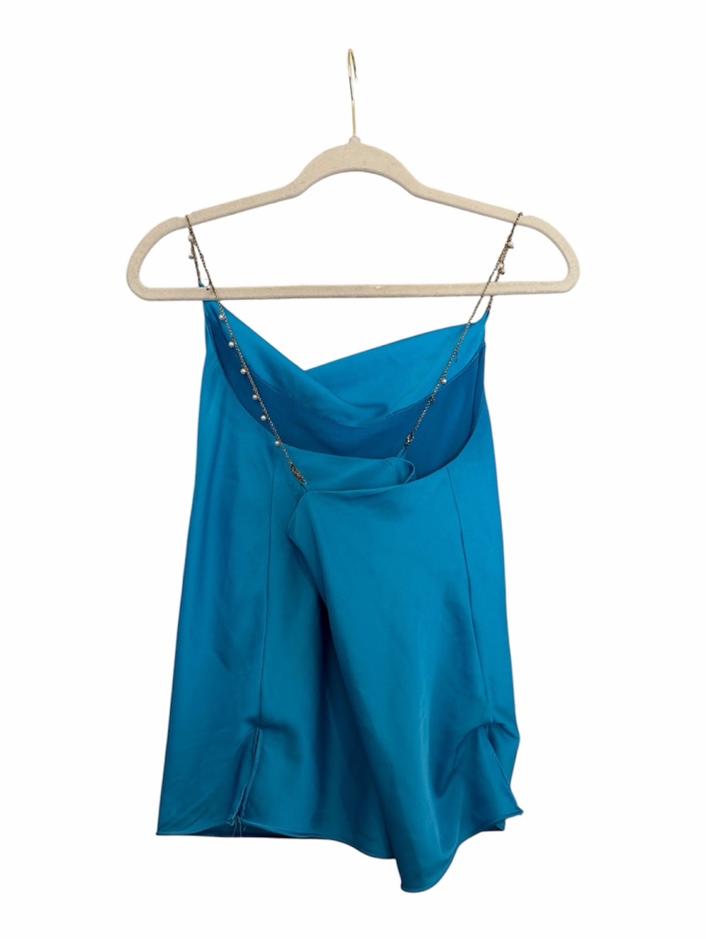 DO+BE Blue Satin Chain-Strap Cowl Neck Camisole